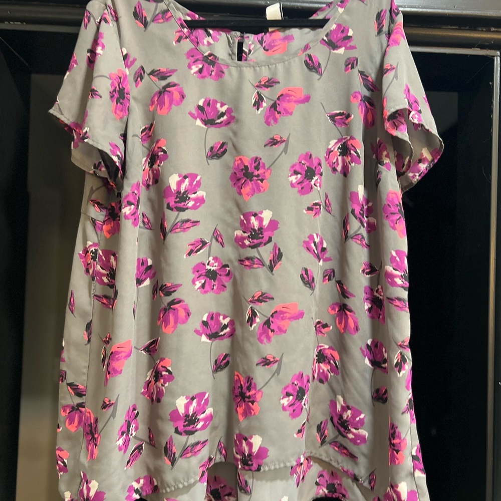 Torrid Gray and Pink Floral Blouse